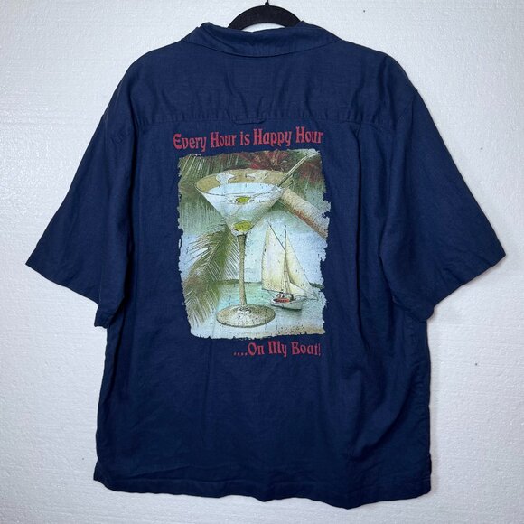 Dickie Walker Mens Size Large Linen Blend Blue Martini Beach Button Up Shirt - Picture 1 of 8